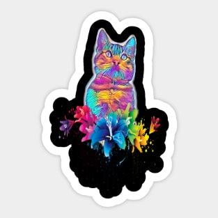 CAT FLOWERS RAINBOW Sticker